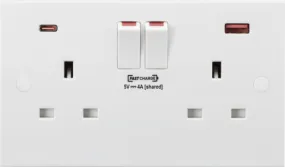 13A 2 Gang Double Pole Switched Double Socket with Dual USB FASTCHARGE Ports (USB C   A) SN9909