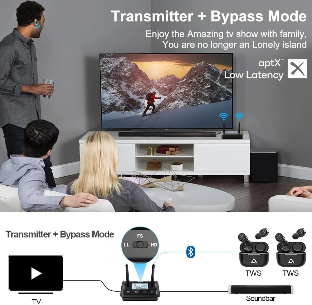 1Mii B03  Bluetooth Transmitter Receiver for TV Home Stereo, Long Range Bluetooth 5.3 Adapter for TV Audio with Screen, Aptx Low Latency & HD, Optical RCA AUX 3.5Mm Inputs/Outputs