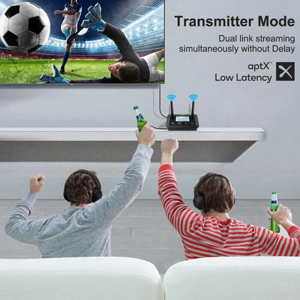 1Mii B03  Bluetooth Transmitter Receiver for TV Home Stereo, Long Range Bluetooth 5.3 Adapter for TV Audio with Screen, Aptx Low Latency & HD, Optical RCA AUX 3.5Mm Inputs/Outputs