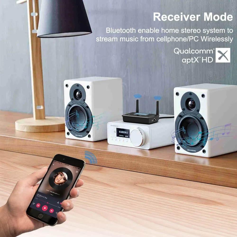1Mii B03  Bluetooth Transmitter Receiver for TV Home Stereo, Long Range Bluetooth 5.3 Adapter for TV Audio with Screen, Aptx Low Latency & HD, Optical RCA AUX 3.5Mm Inputs/Outputs