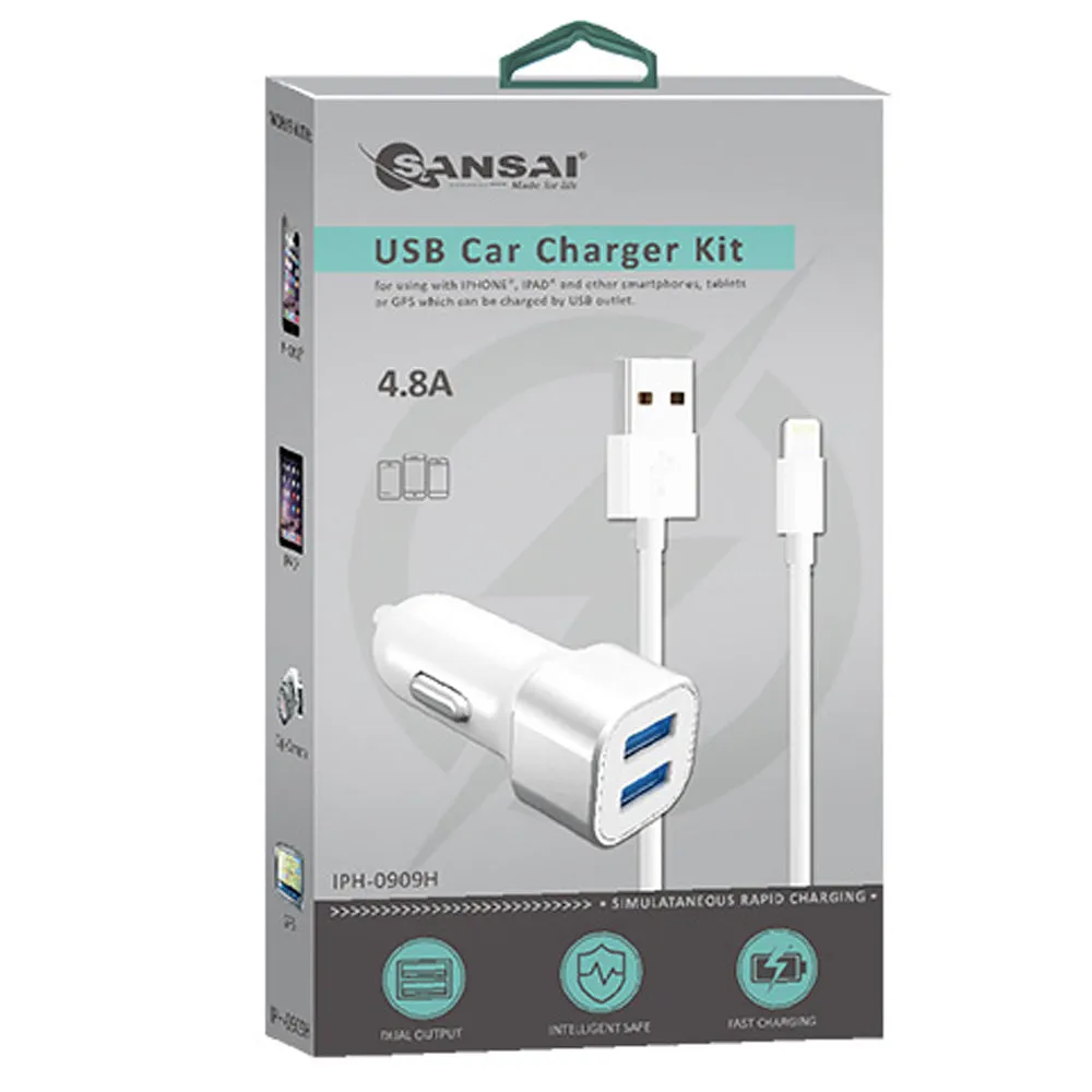 2-Port USB Car Charger with 8-Pin Cable