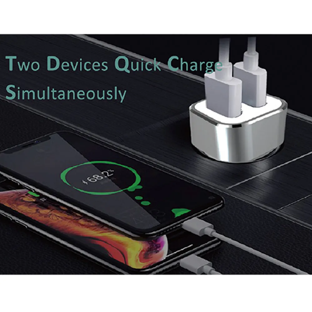2-Port USB Car Charger with 8-Pin Cable
