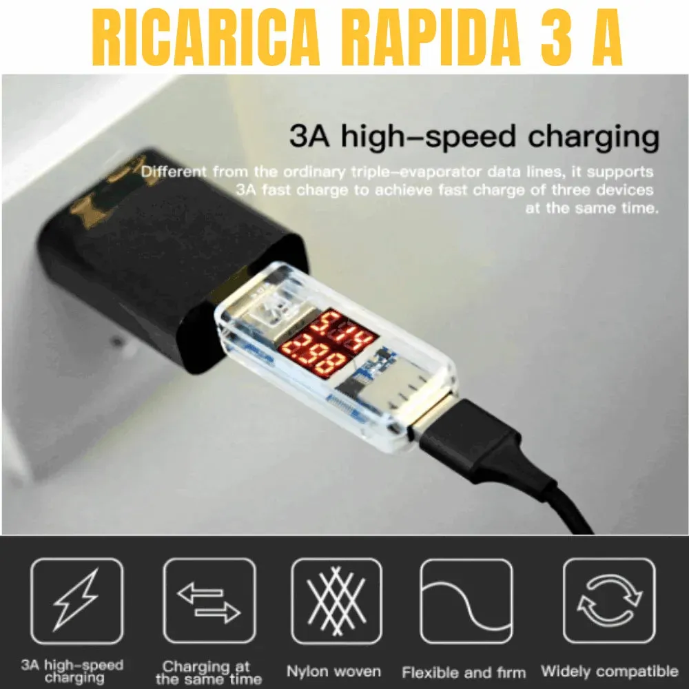 3-in-1 Nylon Braided 4FT 3A Charging Cable (8Pin, Type-C, Micro USB) Silver