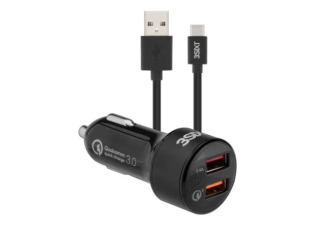 3sixT Car Charger 5.4A   USB-C Cable 1m - Black
