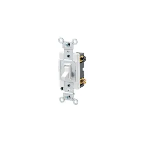 54504-2W Leviton 15 Amp, 120/277 Volt, Toggle Framed 4-Way AC Quiet Switch, Commercial Spec Grade, Grounding, Side Wired - White