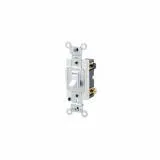 54504-2W Leviton 15 Amp, 120/277 Volt, Toggle Framed 4-Way AC Quiet Switch, Commercial Spec Grade, Grounding, Side Wired - White