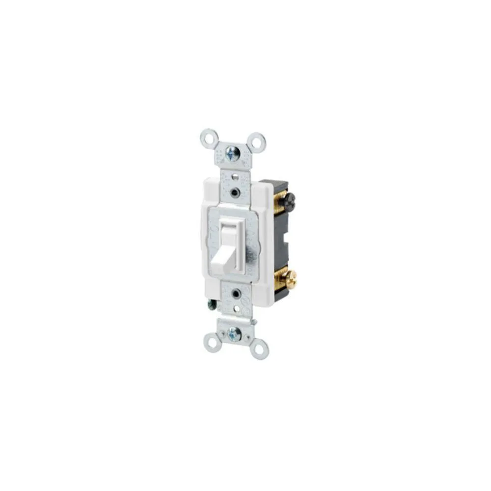54504-2W Leviton 15 Amp, 120/277 Volt, Toggle Framed 4-Way AC Quiet Switch, Commercial Spec Grade, Grounding, Side Wired - White