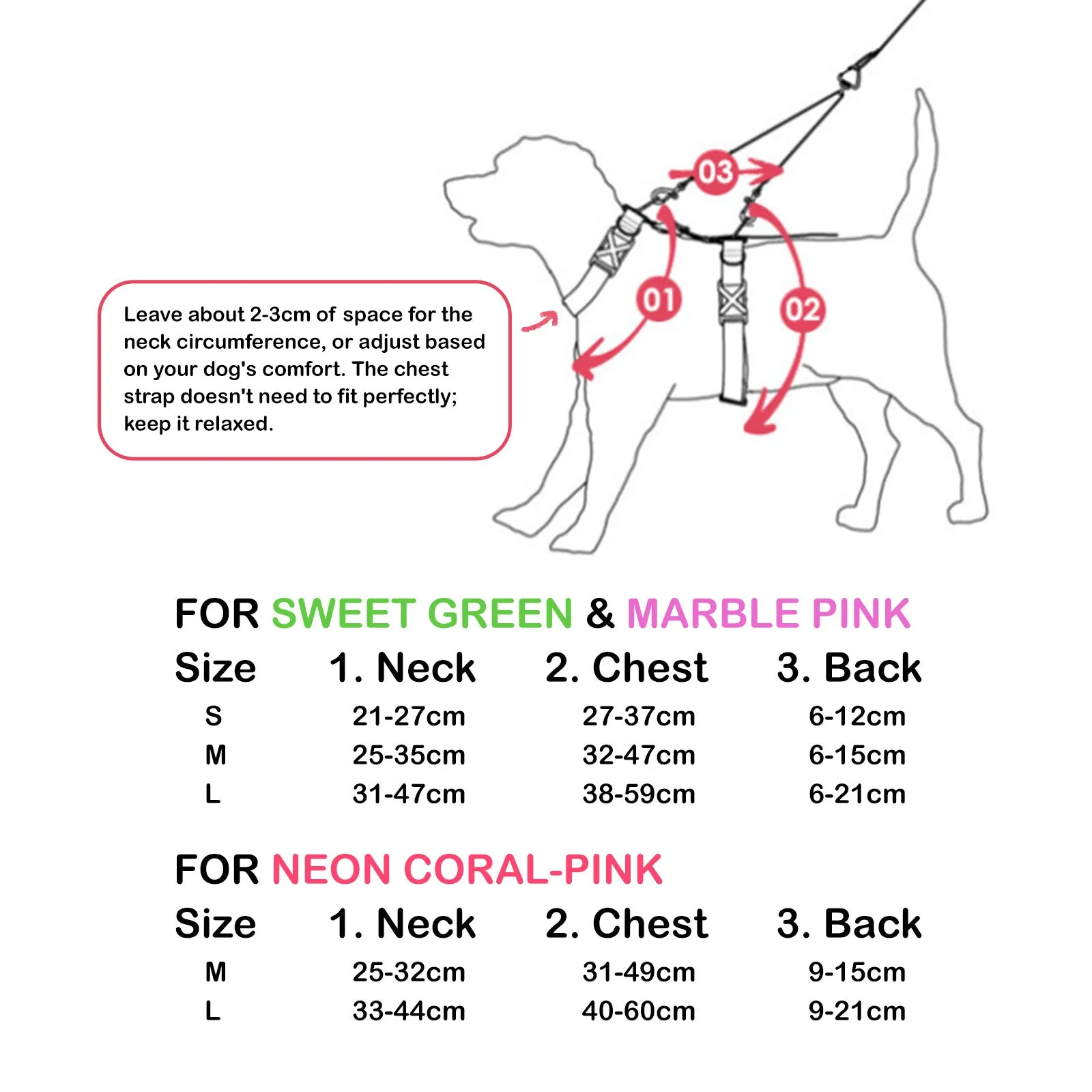 Adjustable No-Pull Dog Harness, Double-Lined Straps L Neon-Pink