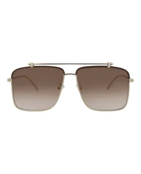 Alexander McQueen Mens Aviator Gold Gold Brown Fashion Designer Eyewear