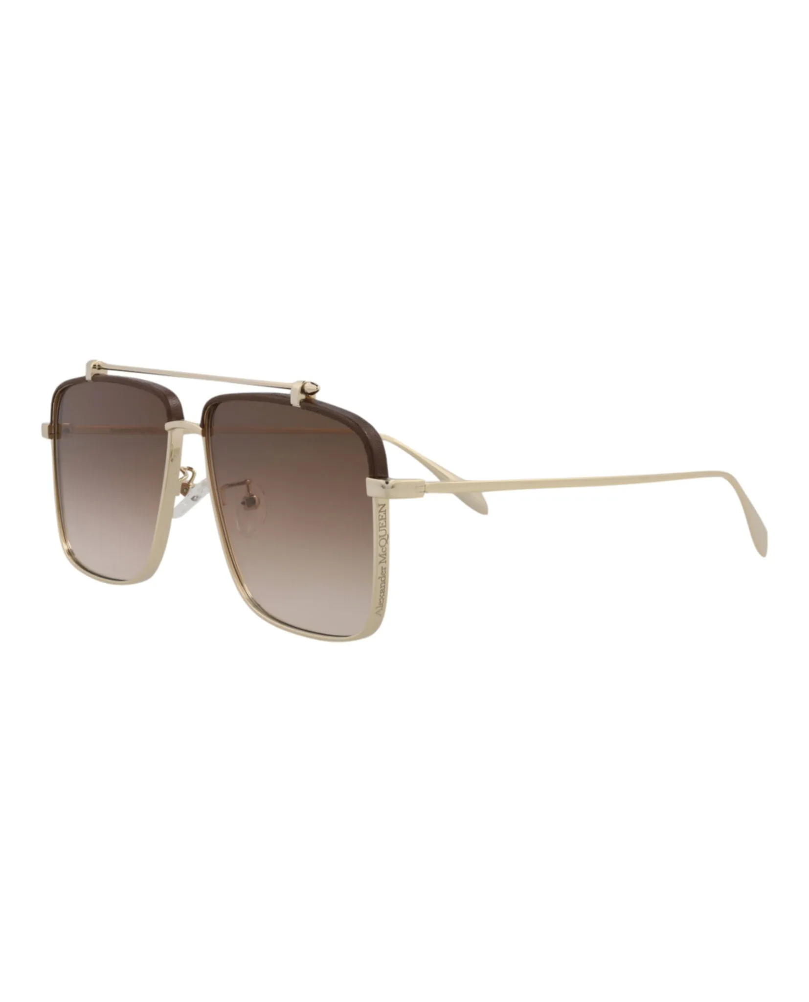 Alexander McQueen Mens Aviator Gold Gold Brown Fashion Designer Eyewear