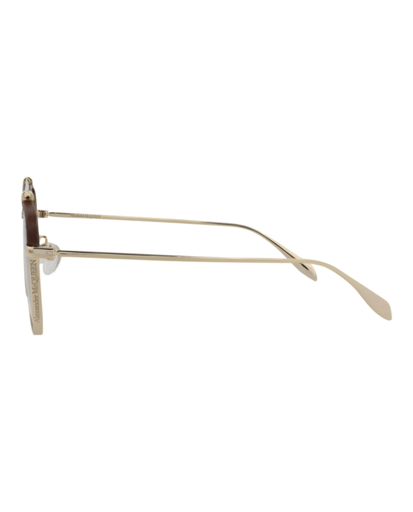 Alexander McQueen Mens Aviator Gold Gold Brown Fashion Designer Eyewear