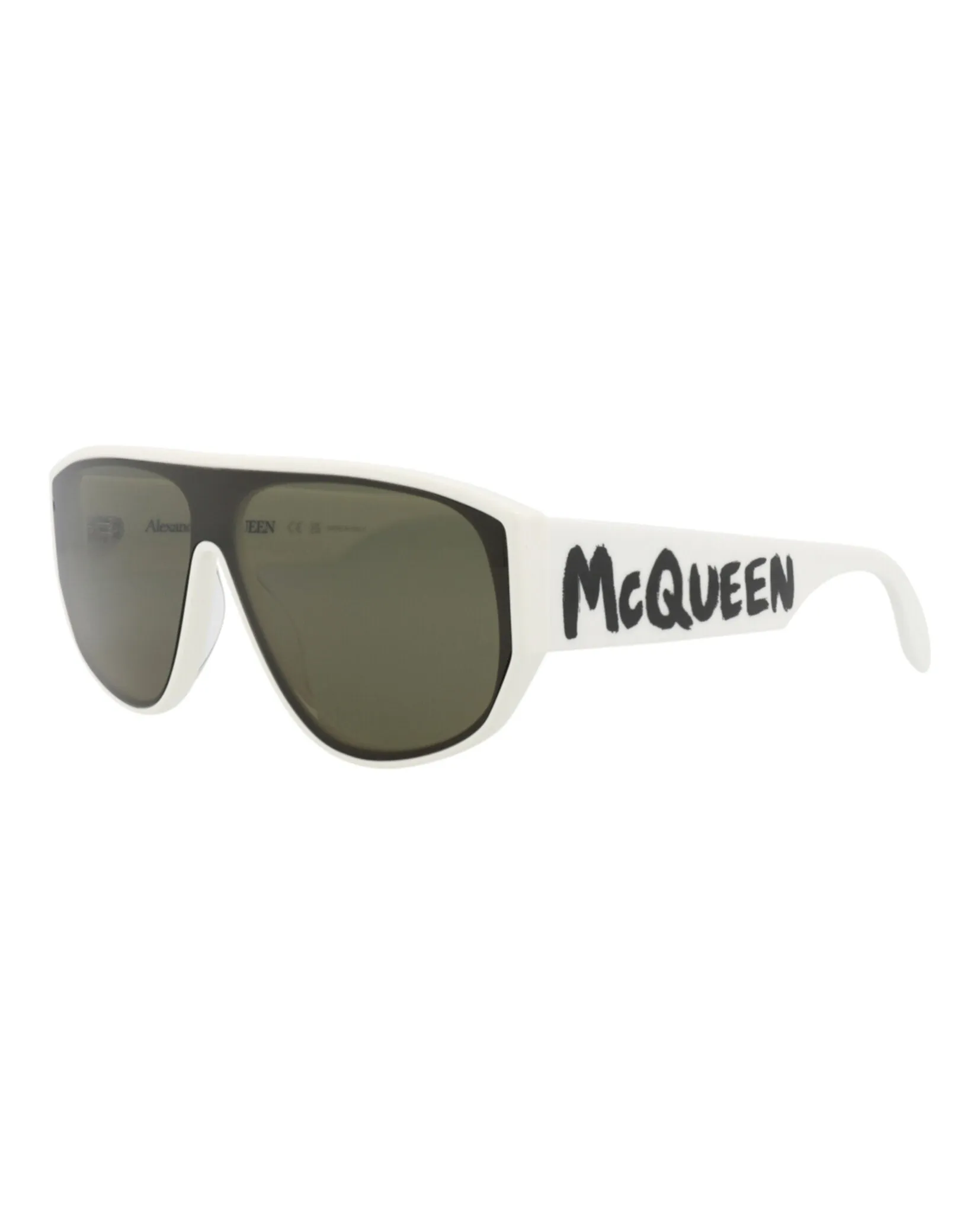 Alexander McQueen Mens Aviator White White Green Fashion Designer Eyewear