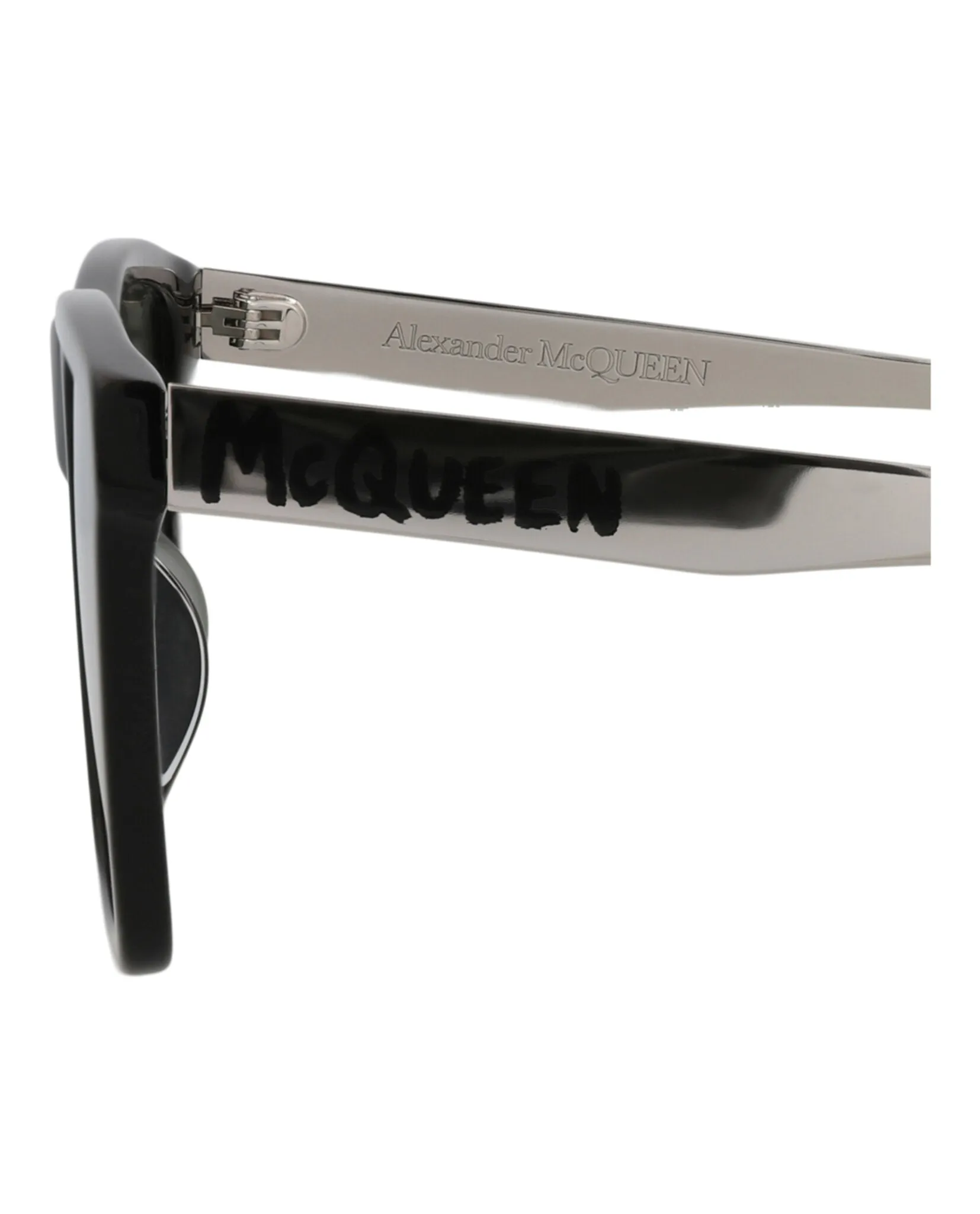 Alexander McQueen Mens Square/Rectangle Black Silver Green Fashion Designer Eyewear
