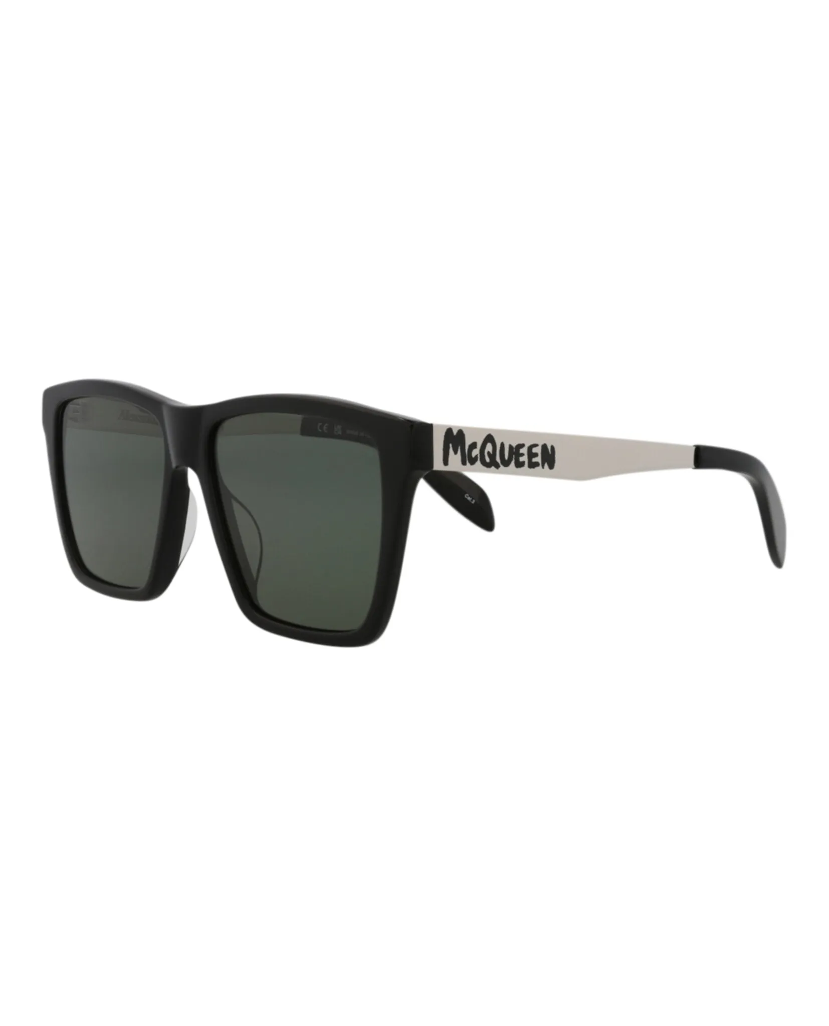 Alexander McQueen Mens Square/Rectangle Black Silver Green Fashion Designer Eyewear