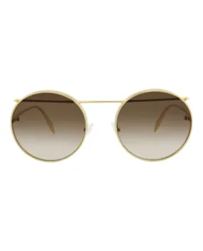 Alexander McQueen Unisex Round/Oval Gold Gold Brown Fashion Designer Eyewear