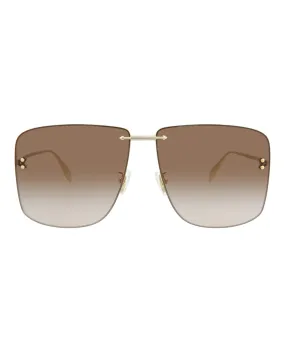 Alexander McQueen Unisex Square/Rectangle Gold Gold Brown Fashion Designer Eyewear