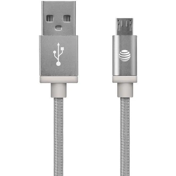 AT&T MC05-SLV Braided USB to Micro USB Charge & Sync Cable, 5ft (Silver)