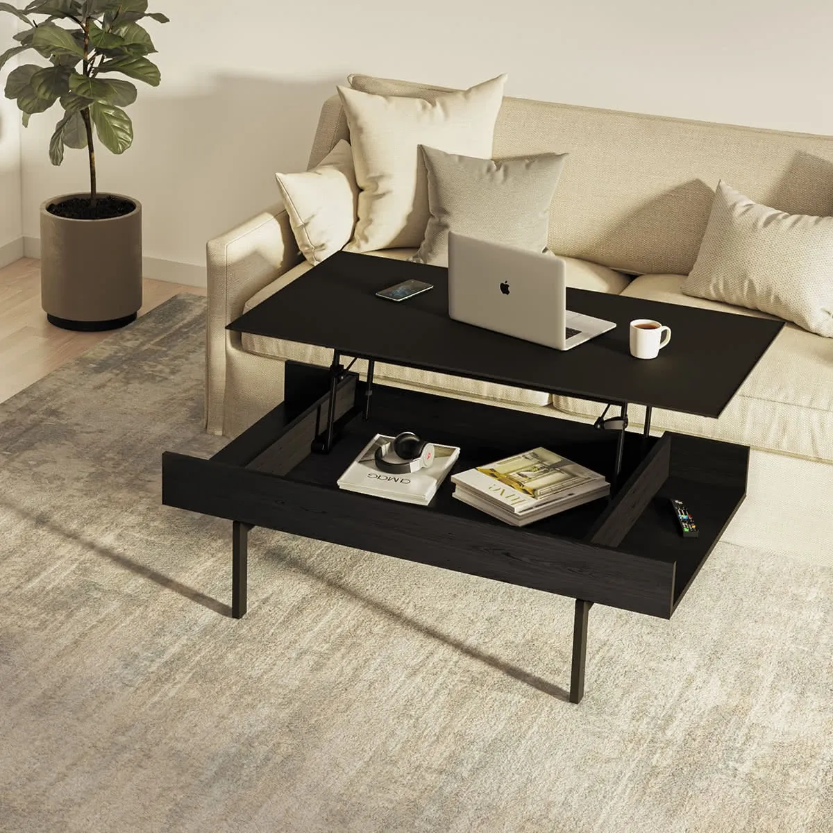 BDI Reveal 1192 Lift Top Coffee Table (Charcoal Stained Ash)