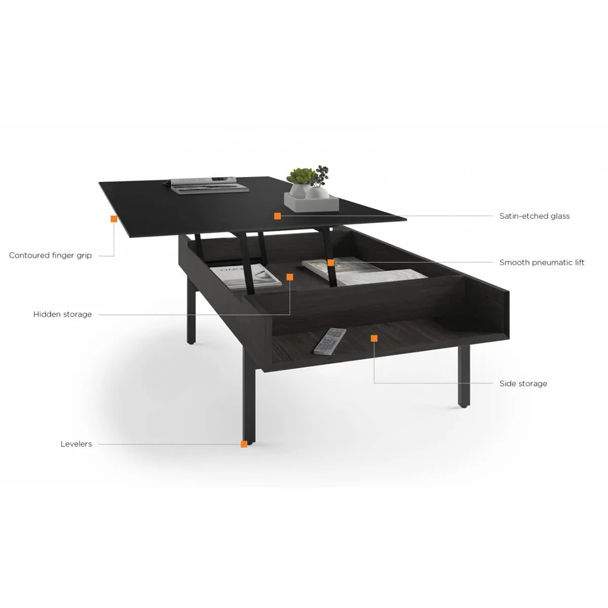 BDI Reveal 1192 Lift Top Coffee Table (Charcoal Stained Ash)