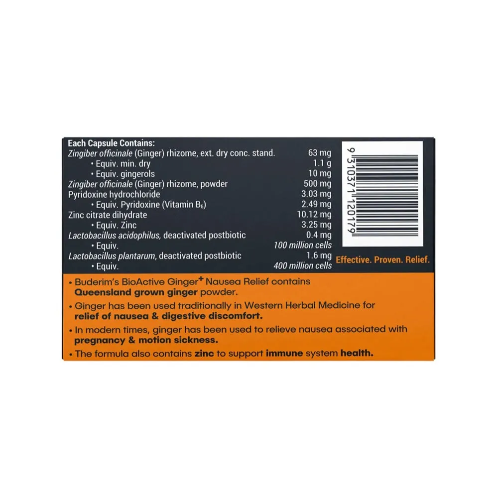 BUDERIM GINGER Bioactive   Nausea Relief Capsules 20 Caps