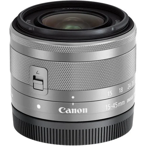 Canon EF-M 15-45mm f/3.5-6.3 IS STM Lens (Silver) (International Model) with Cleaning Kit and Filter Kits Bundle