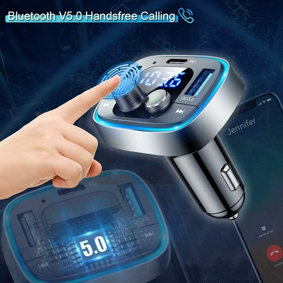 Car Adapter Wireless FM Radio Transmitter Bluetooth 5.0  Black