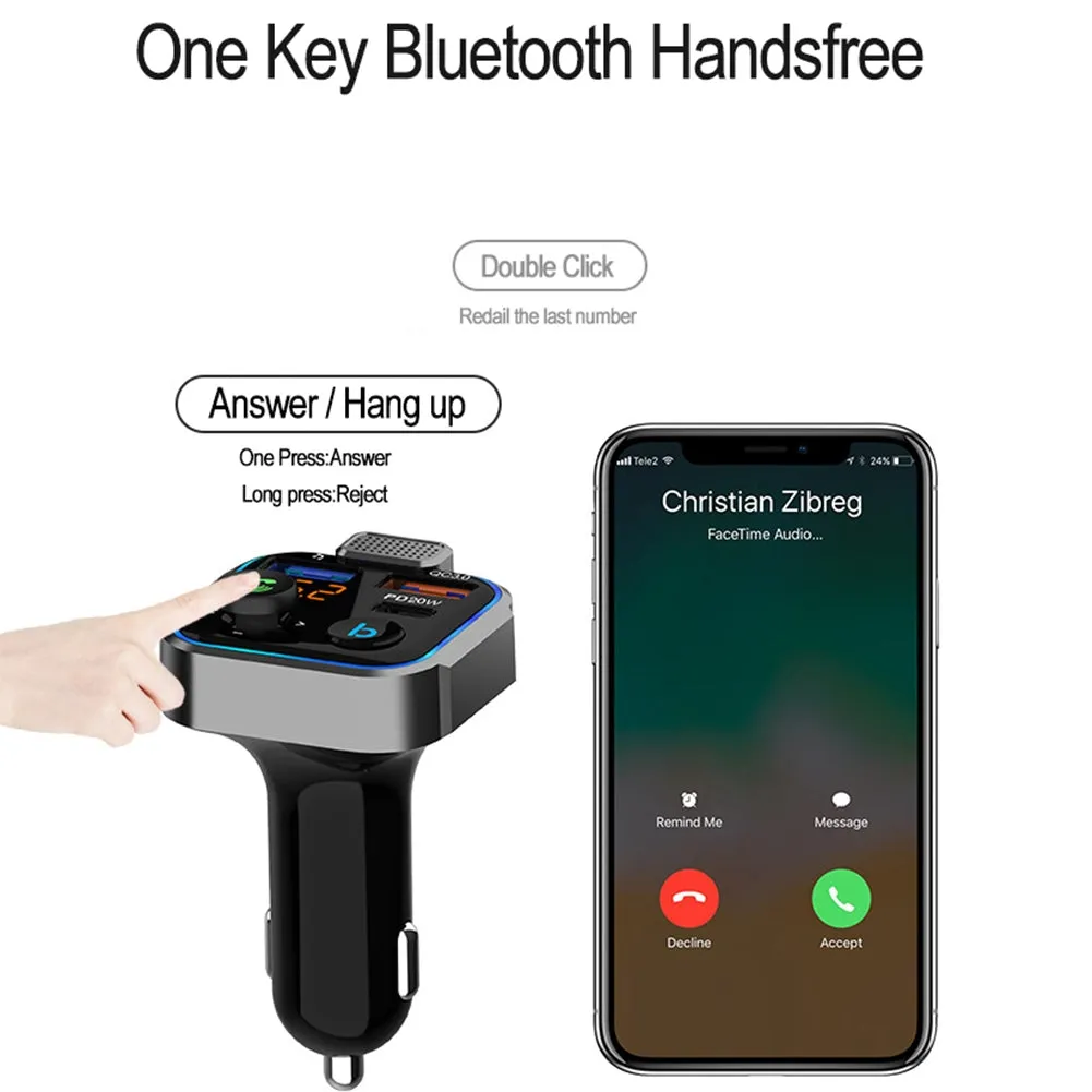 Car Bluetooth-compatible 5.0 Mp3 Player Fm Transmitter One Key
