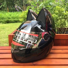 Color: Black, Size: XXL - Motorcycle helmet with cat ears