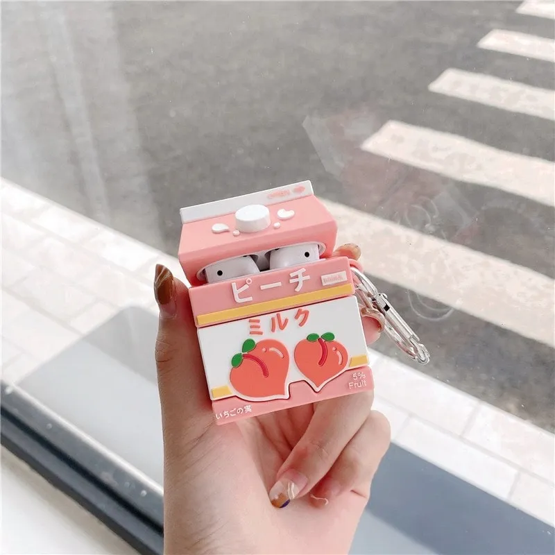 Cute Peach Milk Bottle Airpods Case