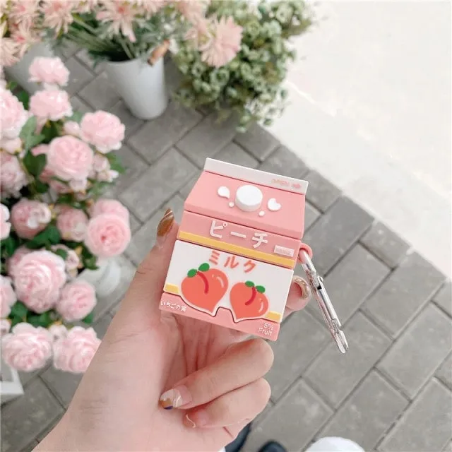 Cute Peach Milk Bottle Airpods Case