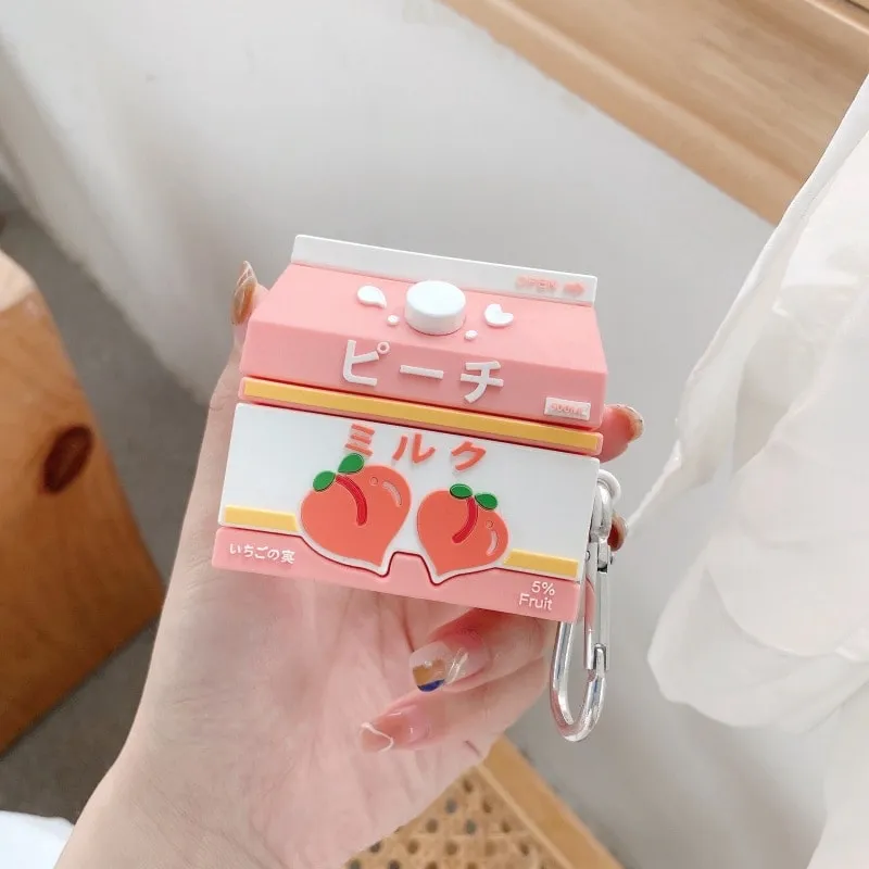 Cute Peach Milk Bottle Airpods Case