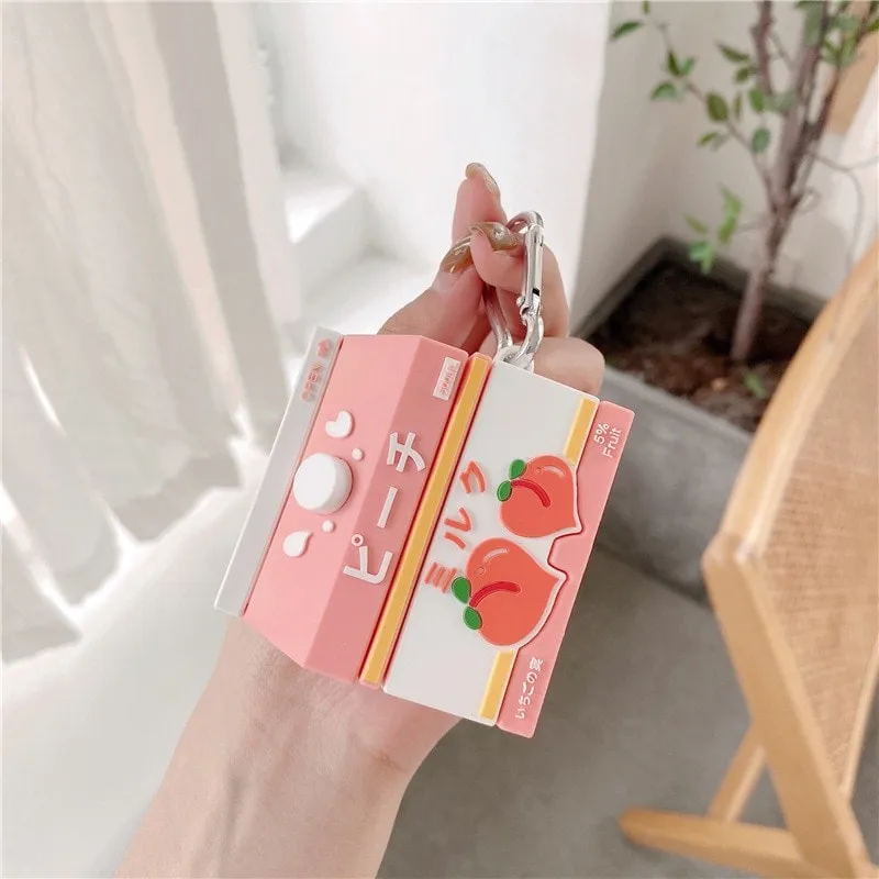 Cute Peach Milk Bottle Airpods Case