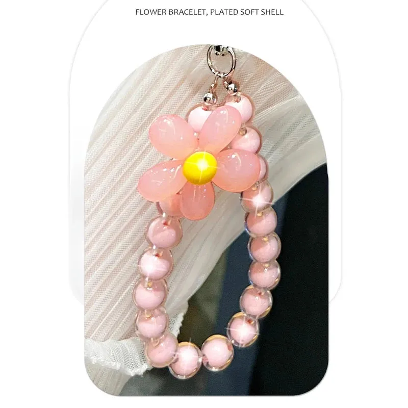 Cute Rabbit Phone Case Cover with Flower Strap & Mirror Stand Holder for Samsung