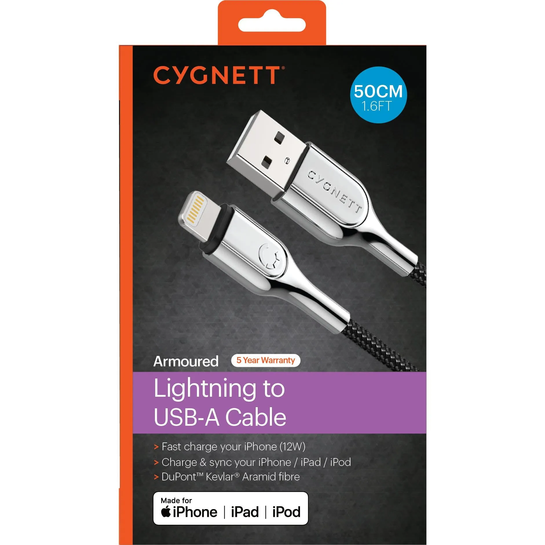 Cygnett Armoured Lightning to USB-A 50cm Cable