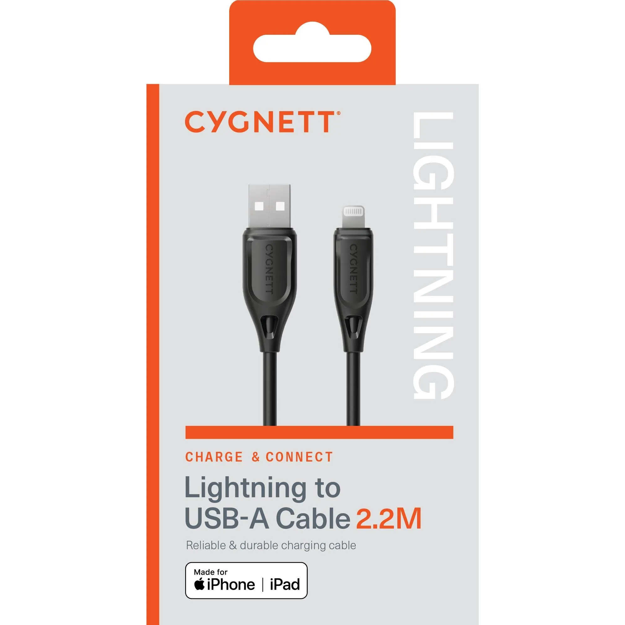 Cygnett Charge & Connect Lightning to USB-A Cable V2 2.2m (Black)