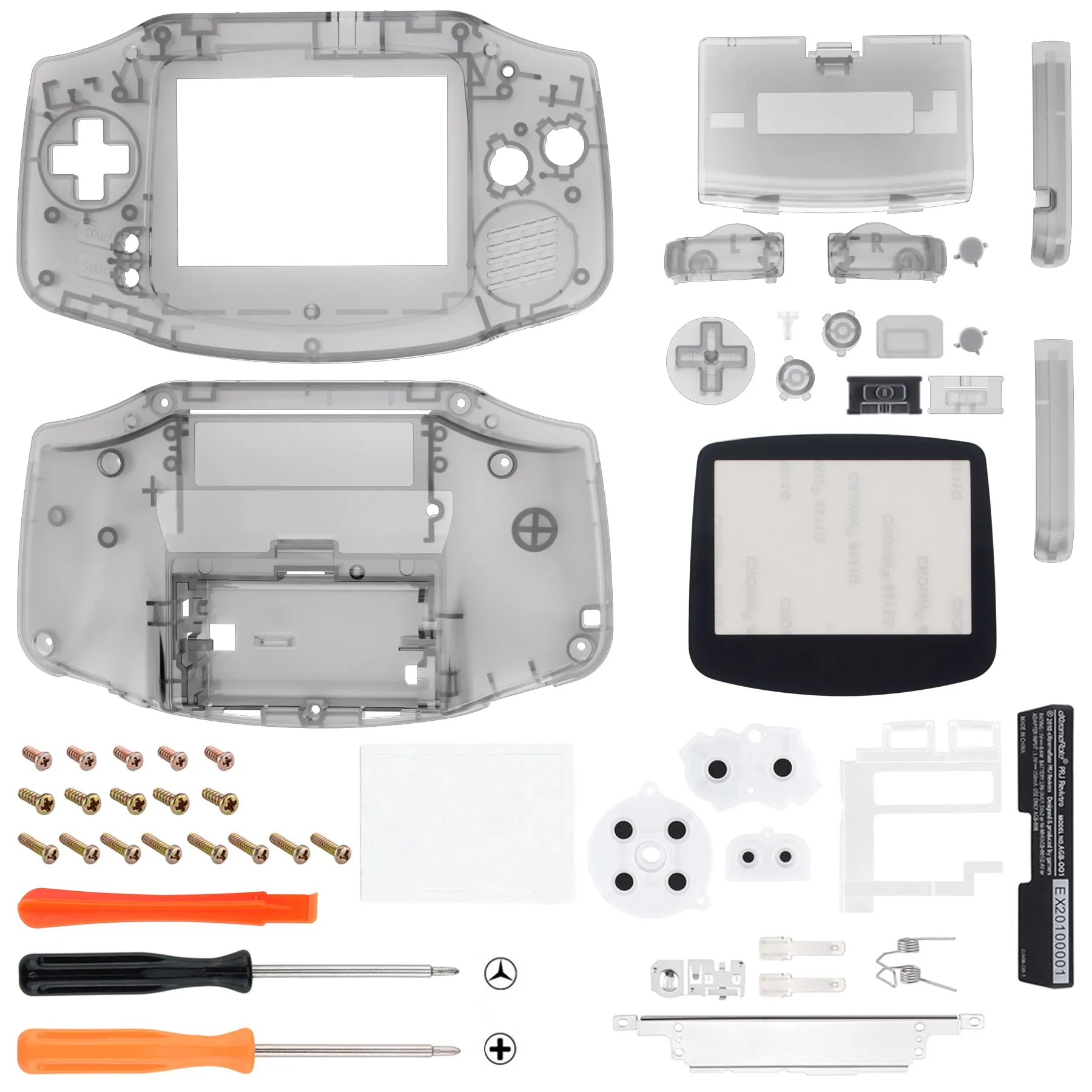 eXtremeRate IPS Ready Upgraded Clear Black GBA Replacement Shell Full Housing Cover Buttons & White Screen Lens for Gameboy Advance – Compatible with Both IPS & Standard LCD – Console & IPS Screen NOT Included - TAGM5008