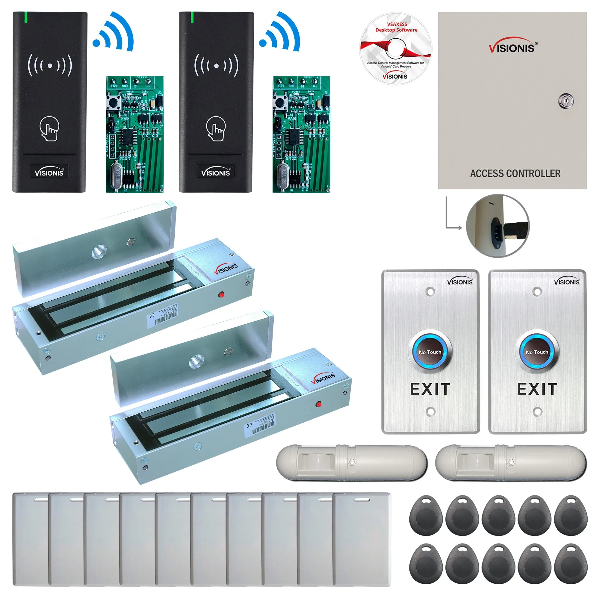 FPC-8981 2 Door Access Control Time Attendance TCP/IP RS485 Wiegand Controller Box   Out Swinging Door 1200lbs Maglock   Outdoor Wireless Card Reader   Wireless Receiver PCB   PIR Motion Detector