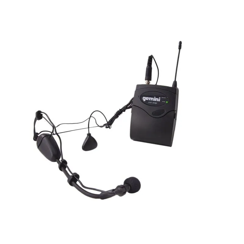 Gemini UHF-04HL-S1234 Four Channel Wireless System, Includes UHF Receiver, 4x Beltpack Transmitter and 4x Headset Lavalier Microphone