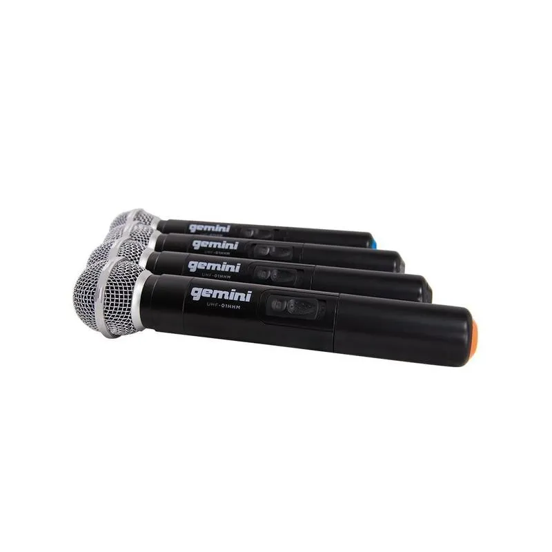 Gemini UHF-04M Four Channel Wireless System, Includes UHF Receiver and 4x Handheld Microphone