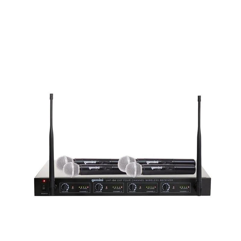 Gemini UHF-04M Four Channel Wireless System, Includes UHF Receiver and 4x Handheld Microphone