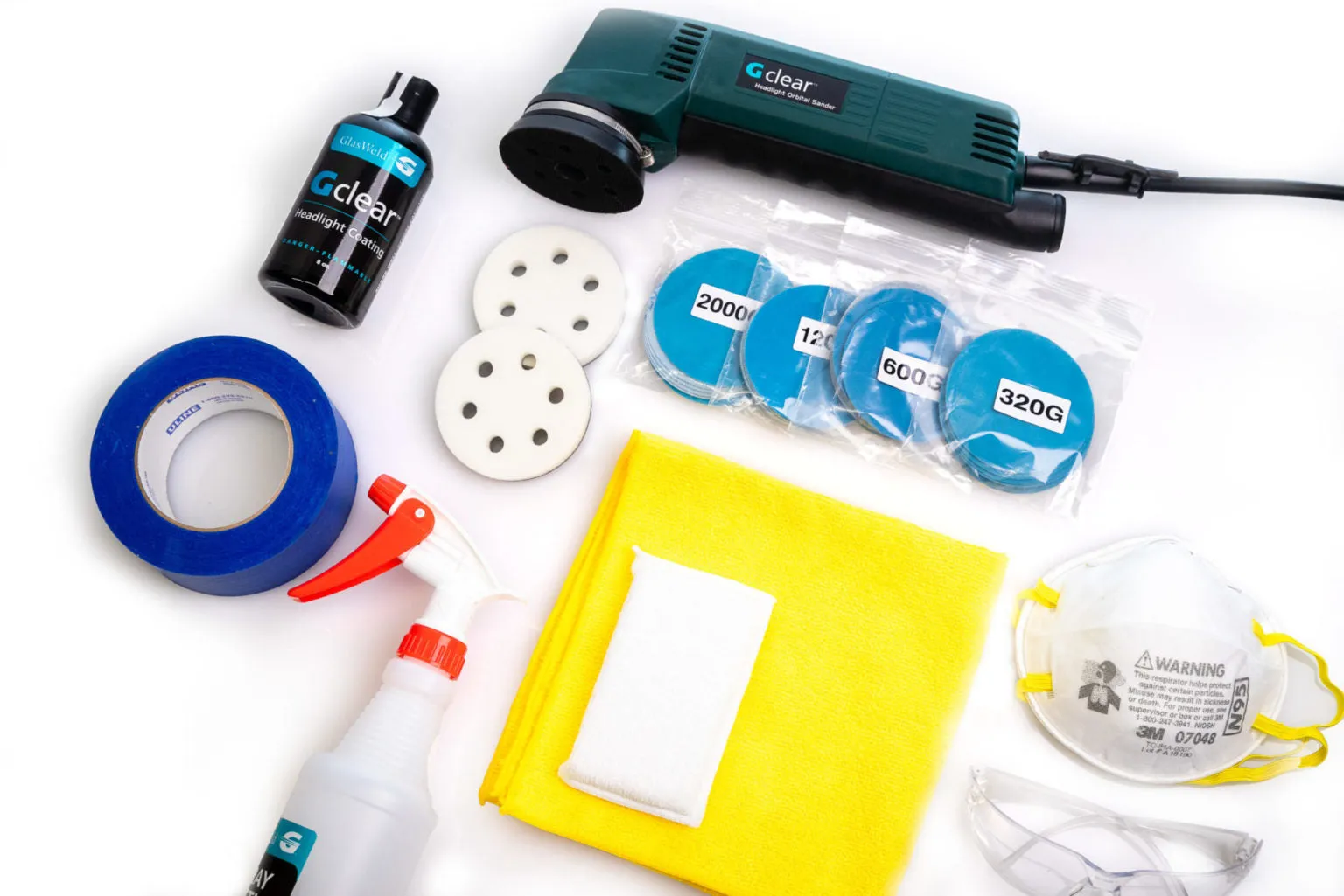 Glasweld Professional Headlight Restoration Kit for removal of  damage poly- carbonate layer