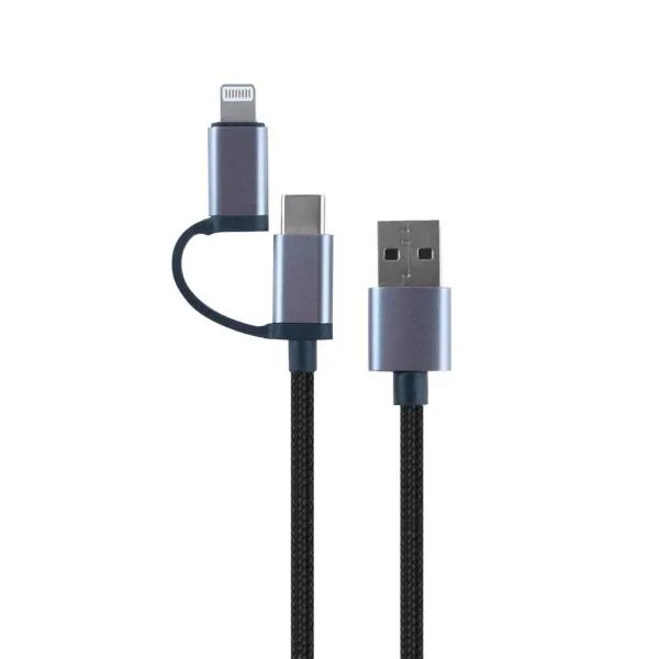 Grey Charge & Sync USB A To USB C & 8 Pin Polyester Cable - 100cm