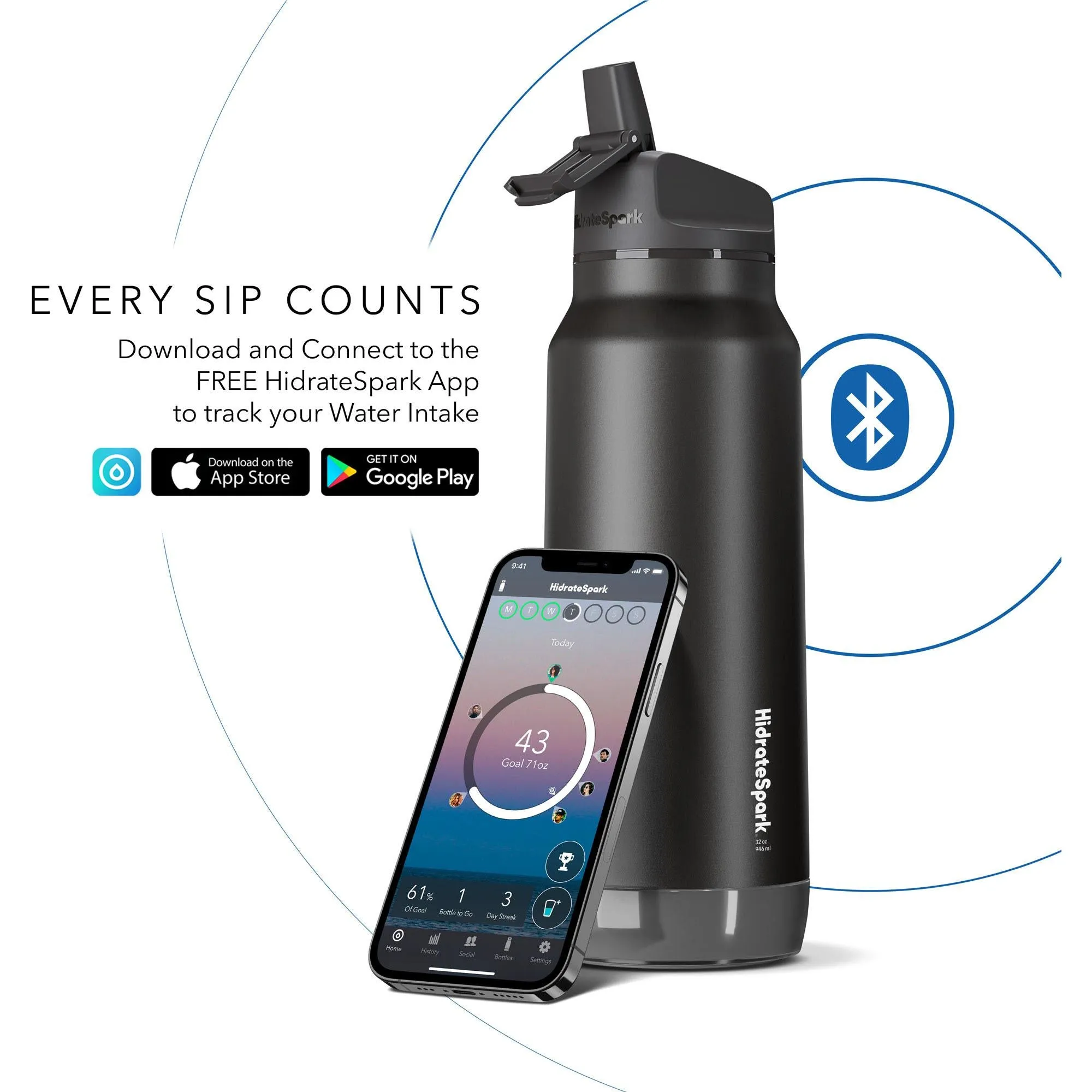 HidrateSpark Pro 946ml Straw Smart Drink Bottle (Black)