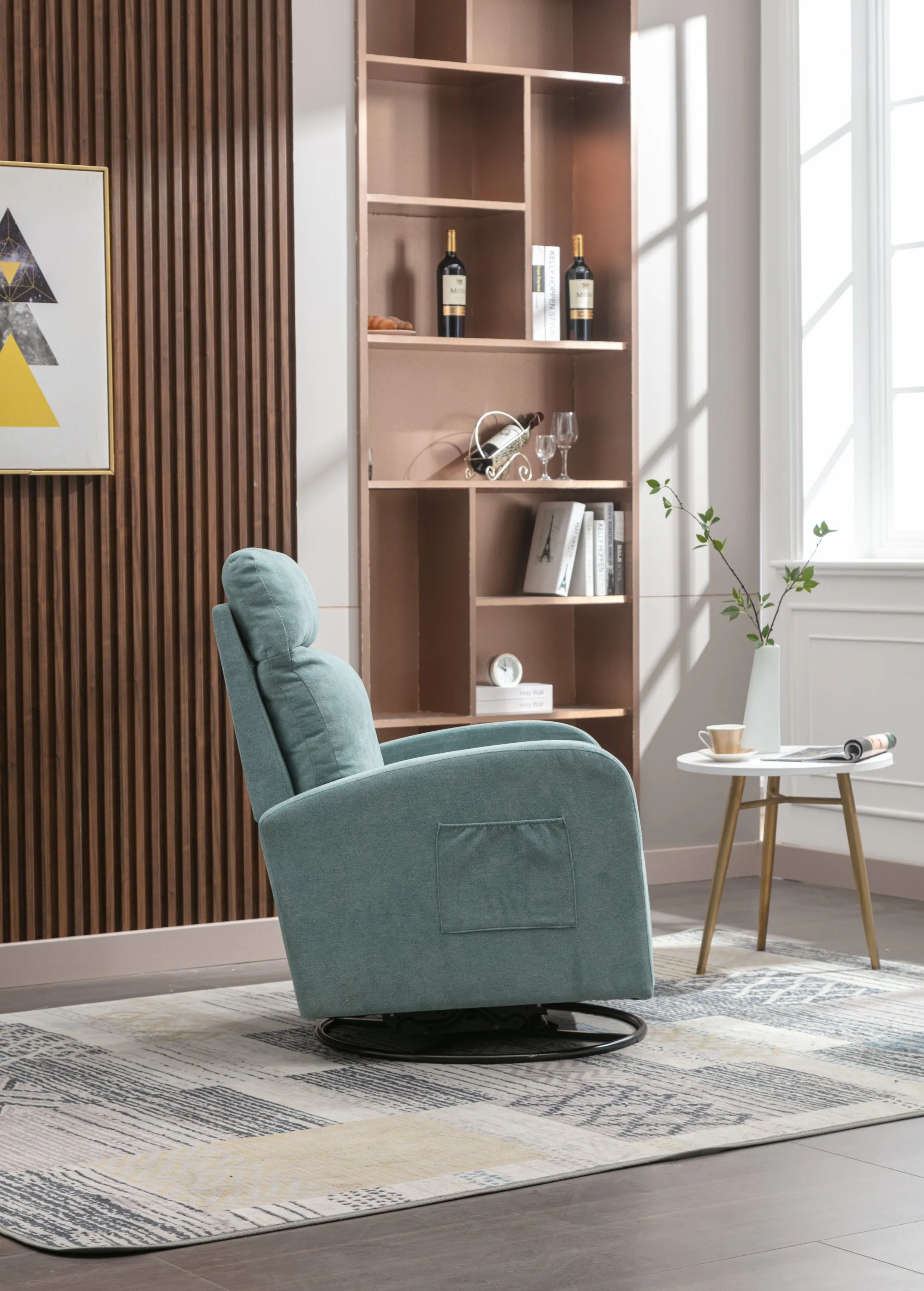 JiaDa Upholstered Swivel Glider.Rocking Chair for Nursery in Light Blue.Modern Style One Left Bag