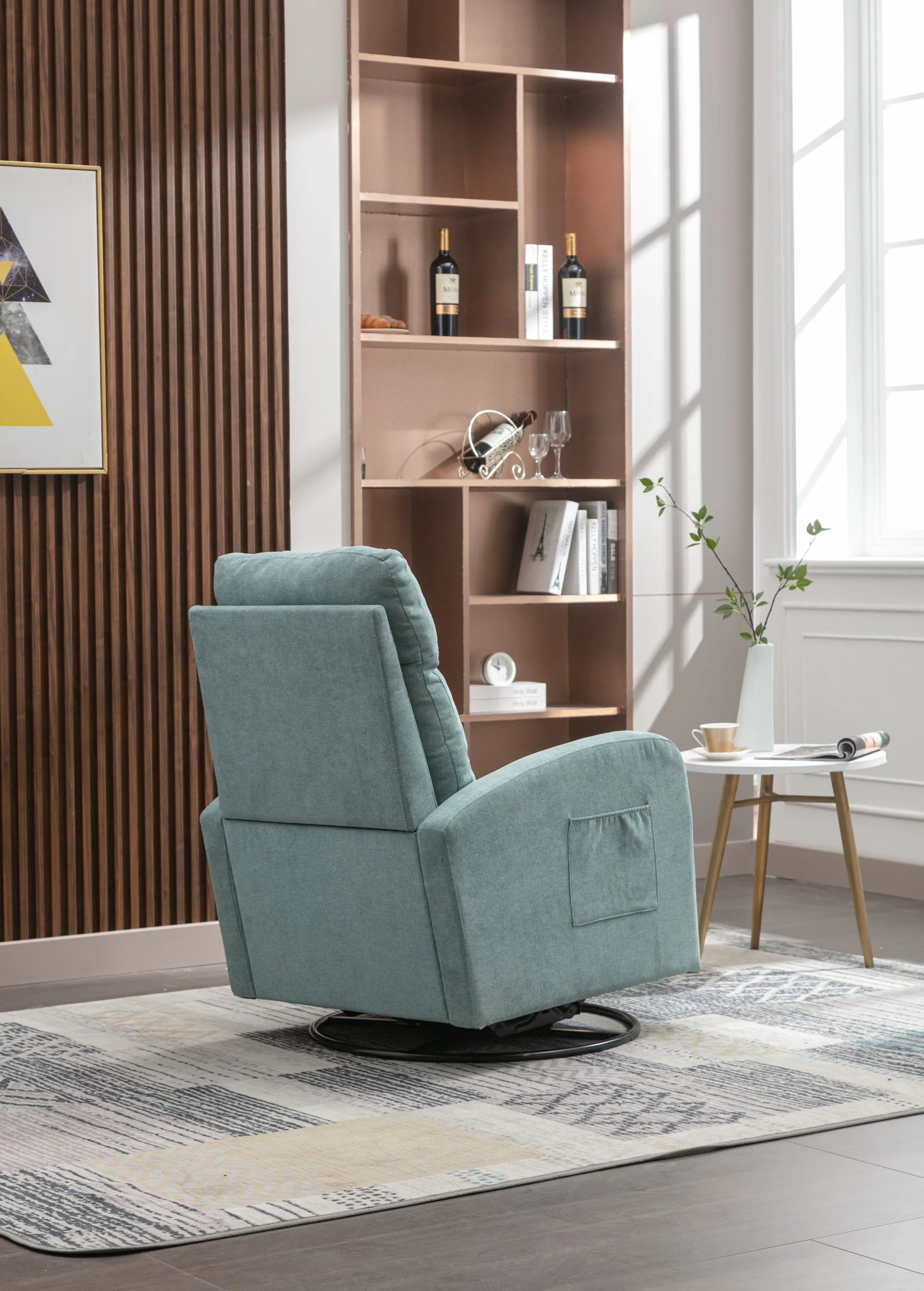 JiaDa Upholstered Swivel Glider.Rocking Chair for Nursery in Light Blue.Modern Style One Left Bag
