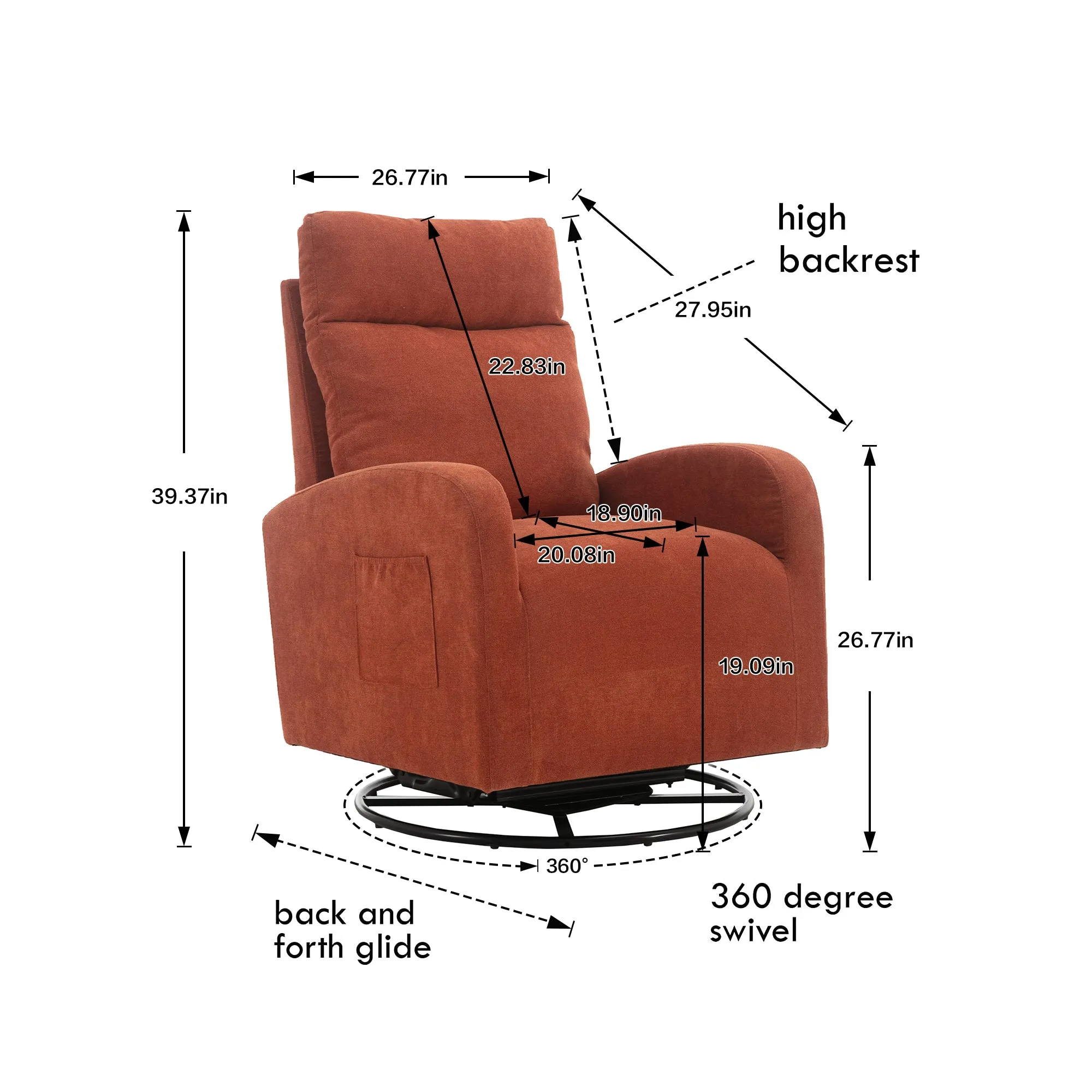 JiaDa Upholstered Swivel Glider.Rocking Chair for Nursery in Orange.Modern Style One Left Bag