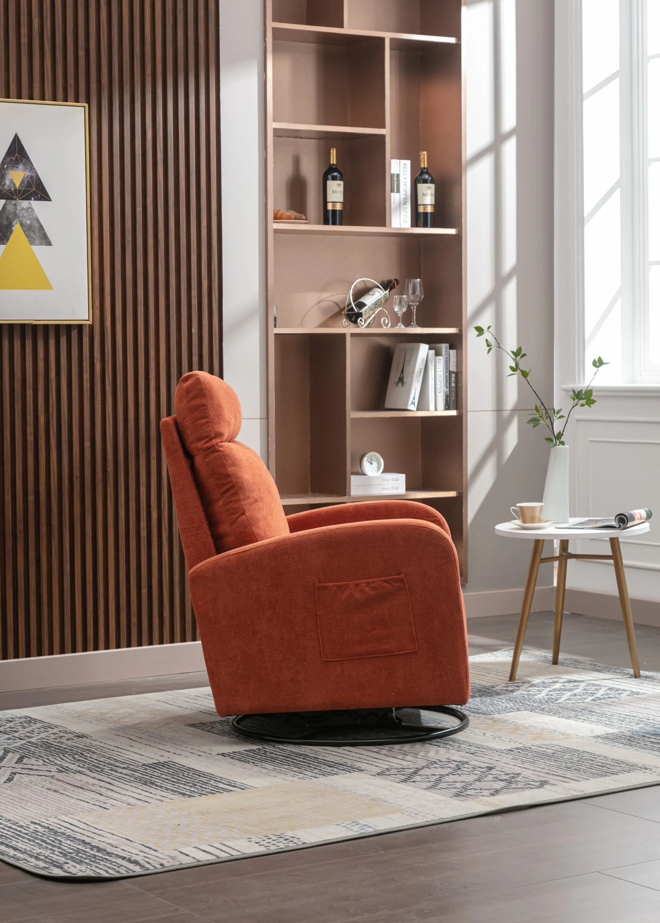 JiaDa Upholstered Swivel Glider.Rocking Chair for Nursery in Orange.Modern Style One Left Bag