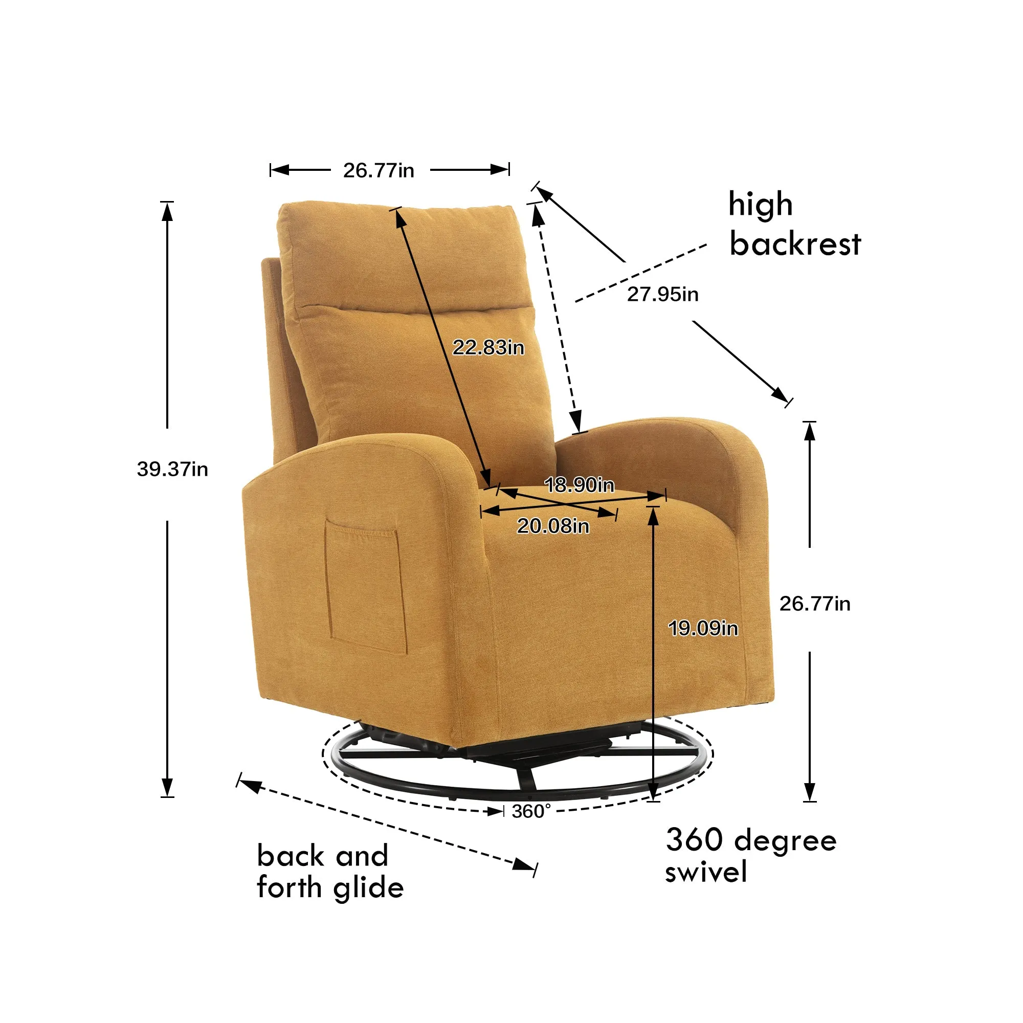 JiaDa Upholstered Swivel Glider.Rocking Chair for Nursery in Yellow.Modern Style One Left Bag