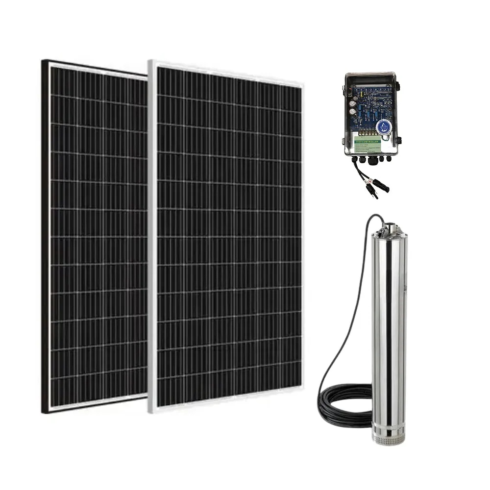 Land & Water 3" 0.25kW Submersible Solar Bore Pump Complete Kit with x2 200W Solar Panels & 40m Cable (Max 20LPM/800kPa)