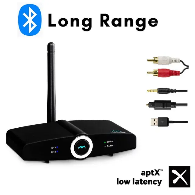 Long Range Bluetooth Audio Transmitter or Receiver for TV PC Stereo, Connect Speaker, Headphones, Phone, aptX Low Latency Wireless Adapter, Listen in HD with No Delay Optical RCA 3.5mm (Home RTX 2.0)